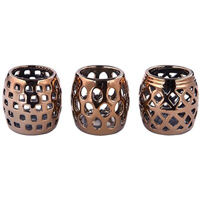 Fink Teelichthalter, Kerzenhalter, Windlicht- NADOR Keramik 3er Set Rosegold 7 x 7 cm Fink Teelichthalter, Kerzenhalter, Windlicht- NADOR Keramik 3er Set Rosegold 7 x 7 cm