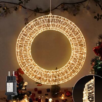 SALCAR Ø45cm 720 LED Weihnachtskranz Lichter Metallkranz hängende Deko Weihnachtskranz mit Lichtern, leuchtender Weihnachtsring, runde Weihnachtsdeko, warmweiß, 8 Lichtmodi, Memory, wetterfest SALCAR Ø45cm 720 LED Weihnachtskranz Lichter Metallkranz hängende Deko Weihnachtskranz mit Lichtern, leuchtender Weihnachtsring, runde Weihnachtsdeko, warmweiß, 8 Lichtmodi, Memory, wetterfest