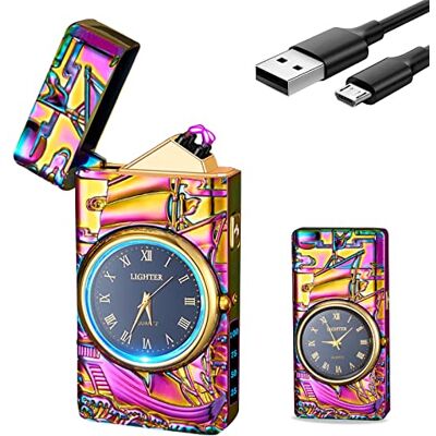 SKRFIRE Vintage Metall Feuerzeug mit Uhr Elektrisches Lichtbogen-Sturmfeuerzeug, USB Aufladbar, Coole Feuerzeuge mit Segelschiff Gravur, Ideal für Abenteuer und Outdoor (Mehrfarbig-Segelboot) SKRFIRE Vintage Metall Feuerzeug mit Uhr Elektrisches Lichtbogen-Sturmfeuerzeug, USB Aufladbar, Coole Feuerzeuge mit Segelschiff Gravur, Ideal für Abenteuer und Outdoor (Mehrfarbig-Segelboot)