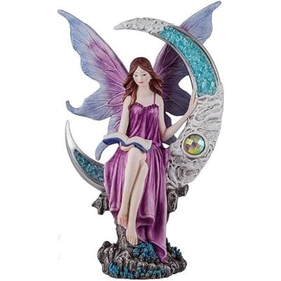 DRW Figur Fee auf dem Mond, blau und lila, aus Kunstharz, handbemalt, 19 x 30 cm DRW Figur Fee auf dem Mond, blau und lila, aus Kunstharz, handbemalt, 19 x 30 cm