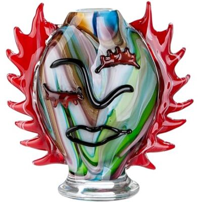 Glas Art Gesichtsvase Pepito Glas Mehrfarbig Gesichtsmotiv Höhe 26cm x Breite 23cm handbemalt Glas Art Gesichtsvase Pepito Glas Mehrfarbig Gesichtsmotiv Höhe 26cm x Breite 23cm handbemalt