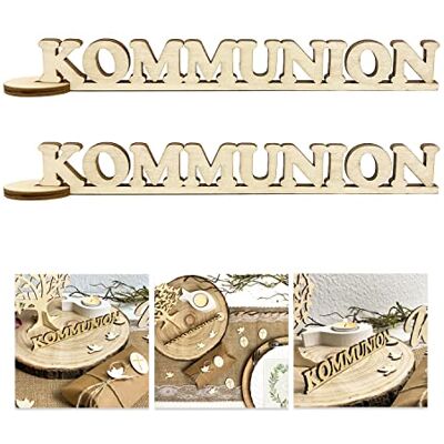 Unique 2er Set Schriftzug Kommunion aus Holz als Tischdeko für Kommunion Deko Junge Mädchen Verzierung Dekoration (Natur) Unique 2er Set Schriftzug Kommunion aus Holz als Tischdeko für Kommunion Deko Junge Mädchen Verzierung Dekoration (Natur)