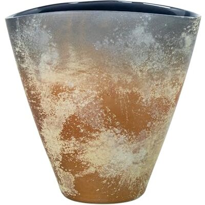DRW Tischvase aus Glas in Grau und mattem Kupfer, 14 x 24 x 24 cm DRW Tischvase aus Glas in Grau und mattem Kupfer, 14 x 24 x 24 cm