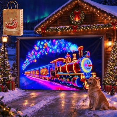 Jmwub Garagentor Banner Weihnachten für Außen, Santa mit Lieferwagen (90 * 180,1PC-C) Jmwub Garagentor Banner Weihnachten für Außen, Santa mit Lieferwagen (90 * 180,1PC-C)