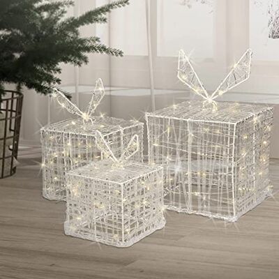 ECD Germany 3er Set LED Geschenkboxen, 90 LEDs Warmweiß, Metall, Strombetrieben, IP44 Wasserdicht, Innen/Außen, Weihnachtsdeko Weihnachten Geschenk Beleuchtet Weihnachtenbox Dekoration Leuchtkästen ECD Germany 3er Set LED Geschenkboxen, 90 LEDs Warmweiß, Metall, Strombetrieben, IP44 Wasserdicht, Innen/Außen, Weihnachtsdeko Weihnachten Geschenk Beleuchtet Weihnachtenbox Dekoration Leuchtkästen