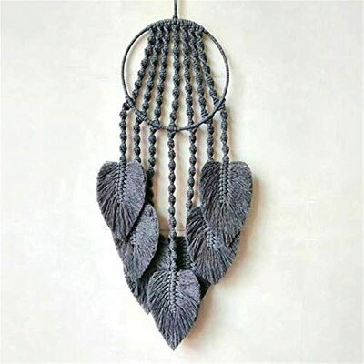 BMIDRUT AMIPOS Traumfänger aus gewebter Baumwolle, Makramee mit Federn und Pompons, Bohemian Home Decor (Grau) BMIDRUT AMIPOS Traumfänger aus gewebter Baumwolle, Makramee mit Federn und Pompons, Bohemian Home Decor (Grau)
