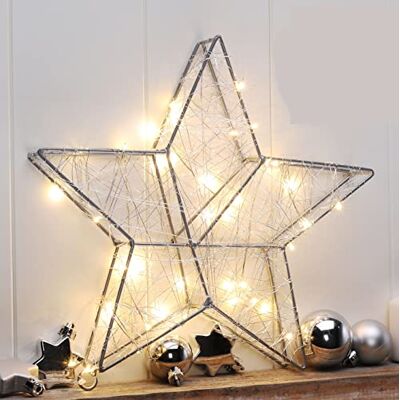 Spetebo LED Metall Stern Silber 30 cm 40 LED mit Timer Batteriebetrieben Moderne LED Weihnachtsdeko mit elegantem Metall Design für festliche Lichtakzente im Innenbereich Spetebo LED Metall Stern Silber 30 cm 40 LED mit Timer Batteriebetrieben Moderne LED Weihnachtsdeko mit elegantem Metall Design für festliche Lichtakzente im Innenbereich