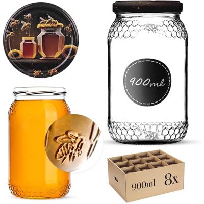 KADAX 8er Set Einmachgläser 900ml TO82 Honey, Pack of 8, Große Sturzgläser mit Schraubdeckel, Einkochgläser Fermentierglas für Gurken, Gemüse, Sauerteig KADAX 8er Set Einmachgläser 900ml TO82 Honey, Pack of 8, Große Sturzgläser mit Schraubdeckel, Einkochgläser Fermentierglas für Gurken, Gemüse, Sauerteig