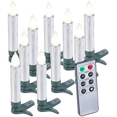 Lunartec LED Baumkerzen: 10er-Set LED-Weihnachtsbaum-Kerzen mit Fernbedienung und Timer, silber (Kabellose Weihnachtsbaumkerzen, Kerze Tannenbaum Fernbedienung, Baum) Lunartec LED Baumkerzen: 10er-Set LED-Weihnachtsbaum-Kerzen mit Fernbedienung und Timer, silber (Kabellose Weihnachtsbaumkerzen, Kerze Tannenbaum Fernbedienung, Baum)