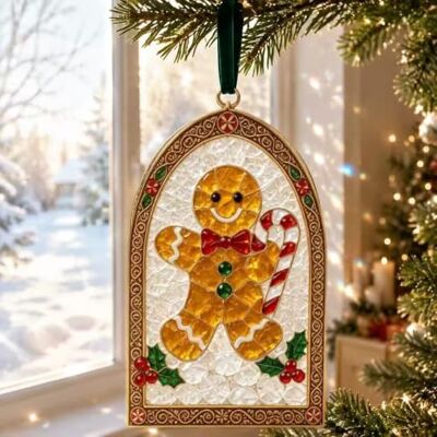 Nuvatrix Weihnachts-Sonnenfänger aus Glas, Buntglas-Stil, Acryl-Fensterdekoration, niedlicher Baum/Schneemann/Lebkuchen-Sonnenfänger, Panel für drinnen und draußen, Haus, Garten, Dekoration Nuvatrix Weihnachts-Sonnenfänger aus Glas, Buntglas-Stil, Acryl-Fensterdekoration, niedlicher Baum/Schneemann/Lebkuchen-Sonnenfänger, Panel für drinnen und draußen, Haus, Garten, Dekoration