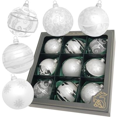 Krebs Glas Lauscha Weihnachtsdekoration/Christbaumschmuck aus Glas Satin-Glaskugelsortiment Farbe: Silber Inhalt: 9 Stück Größe: ca. 10 cm Krebs Glas Lauscha Weihnachtsdekoration/Christbaumschmuck aus Glas Satin-Glaskugelsortiment Farbe: Silber Inhalt: 9 Stück Größe: ca. 10 cm