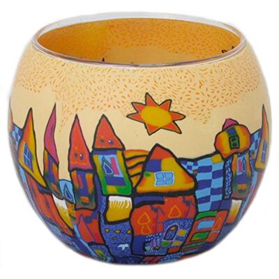 Unbekannt Leuchtglas mit Teelicht Motiv 42 Stadt orange-bunt /11cm Unbekannt Leuchtglas mit Teelicht Motiv 42 Stadt orange-bunt /11cm