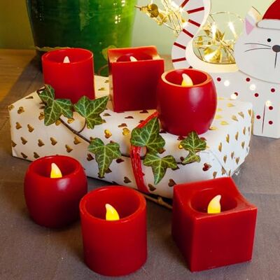 hellum 6x LED Wachskerzen rot mit Batterie (CR2032), Tischdekoration LED Kerzen rot flackernde Flamme 5x5,5cm, Kerzen mit Batterien (inkl.), Weihnachtsbeleuchtung Deko, Echtwachs 152883 hellum 6x LED Wachskerzen rot mit Batterie (CR2032), Tischdekoration LED Kerzen rot flackernde Flamme 5x5,5cm, Kerzen mit Batterien (inkl.), Weihnachtsbeleuchtung Deko, Echtwachs 152883