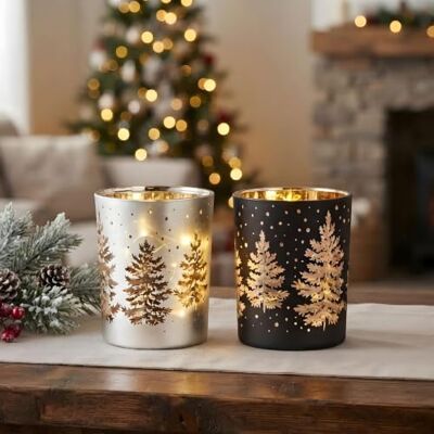 levandeo 2er Set Windlicht Tannenbaum Teelichthalter Glas Schwarz Silber Gold Deko Stimmungsvolle Kerzengläser mit Baum-Motiv. Edle Weihnachtsdeko & Tischdeko für den Advent. Perfekte Geschenkidee im Winter levandeo 2er Set Windlicht Tannenbaum Teelichthalter Glas Schwarz Silber Gold Deko Stimmungsvolle Kerzengläser mit Baum-Motiv. Edle Weihnachtsdeko & Tischdeko für den Advent. Perfekte Geschenkidee im Winter
