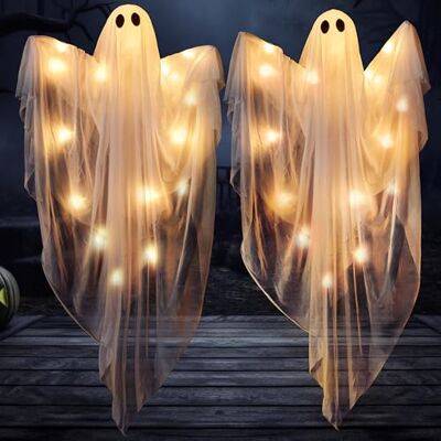 JOYIN 2 Stück 90,2 cm große Halloween-Dekoration zum Aufhängen mit warmem LED-Licht, Halloween-Fliegende Geister für Spukhaus, Requisite, Vorgarten, Terrasse, Party-Dekoration, Innen- JOYIN 2 Stück 90,2 cm große Halloween-Dekoration zum Aufhängen mit warmem LED-Licht, Halloween-Fliegende Geister für Spukhaus, Requisite, Vorgarten, Terrasse, Party-Dekoration, Innen-