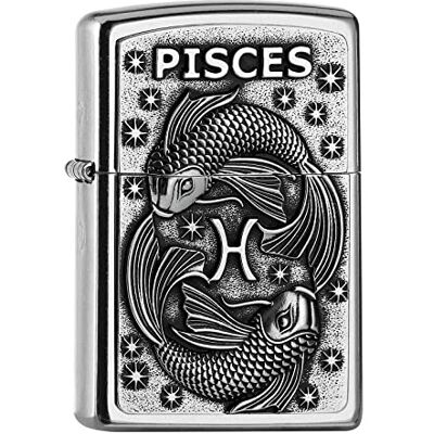 Zippo Sturmfeuerzeug Zodiac Pisces, Street Chrome, Emblem Nachfüllbar Wiederverwendbar Windfestes Design Geschenkbox Made in USA Zippo Sturmfeuerzeug Zodiac Pisces, Street Chrome, Emblem Nachfüllbar Wiederverwendbar Windfestes Design Geschenkbox Made in USA