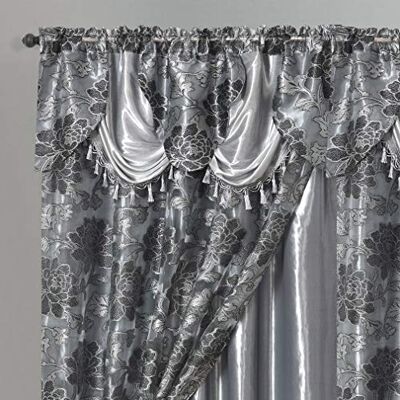 Ocean GOHD Royal Rosario Voile-Jacquard-Fenstervorhang mit befestigtem Volant und Taftrückseite, 2 Stück, je 137,2 x 213,4 cm (B x L) + 45,7 cm Volant, Grau Ocean GOHD Royal Rosario Voile-Jacquard-Fenstervorhang mit befestigtem Volant und Taftrückseite, 2 Stück, je 137,2 x 213,4 cm (B x L) + 45,7 cm Volant, Grau