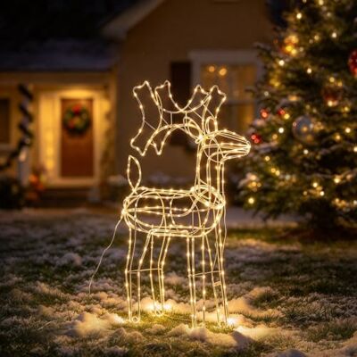 SALCAR 40cm LED Weihnachtsrentier, beleuchtete Rentier-Figur aus Metall 100 LEDs Rentier beleuchtete, wetterfest weihnachts-rentier, warmweiße Weihnachtsdeko für Außen & Innen, Garten mit Erdspieß SALCAR 40cm LED Weihnachtsrentier, beleuchtete Rentier-Figur aus Metall 100 LEDs Rentier beleuchtete, wetterfest weihnachts-rentier, warmweiße Weihnachtsdeko für Außen & Innen, Garten mit Erdspieß