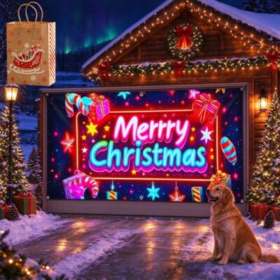 Jmwub Garagentor Banner Weihnachten für Außen, Santa mit Lieferwagen (90 * 180,1PC-E) Jmwub Garagentor Banner Weihnachten für Außen, Santa mit Lieferwagen (90 * 180,1PC-E)