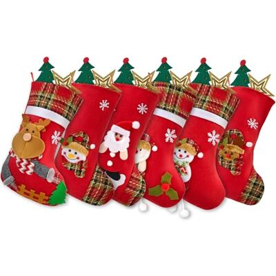 JOYIN 6 Stück Weihnachts-Aufbewahrungsbeutel, Weihnachtsstrumpf-Dekoration, Weihnachtsstrümpfe mit Figuren, Weihnachtsmann, Schneemann, Rentier, lustige Kinder JOYIN 6 Stück Weihnachts-Aufbewahrungsbeutel, Weihnachtsstrumpf-Dekoration, Weihnachtsstrümpfe mit Figuren, Weihnachtsmann, Schneemann, Rentier, lustige Kinder