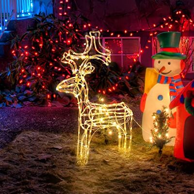 SALCAR 60cm LED Weihnachtsrentier, beleuchtete Rentier-Figur aus Metall 140 LEDs, leuchtende Rentier Warmweiß, wetterfest, Weihnachtsdeko für Terrasse, Hirsch Weihnachten, einfach zu installieren SALCAR 60cm LED Weihnachtsrentier, beleuchtete Rentier-Figur aus Metall 140 LEDs, leuchtende Rentier Warmweiß, wetterfest, Weihnachtsdeko für Terrasse, Hirsch Weihnachten, einfach zu installieren
