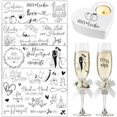 DOORIO 4 Blatt Rub On Sticker Hochzeit Transferaufkleber Folie Rub On Aufkleber für Hochzeit Geschenk Hochzeitsdeko DIY Handwerk DOORIO 4 Blatt Rub On Sticker Hochzeit Transferaufkleber Folie Rub On Aufkleber für Hochzeit Geschenk Hochzeitsdeko DIY Handwerk