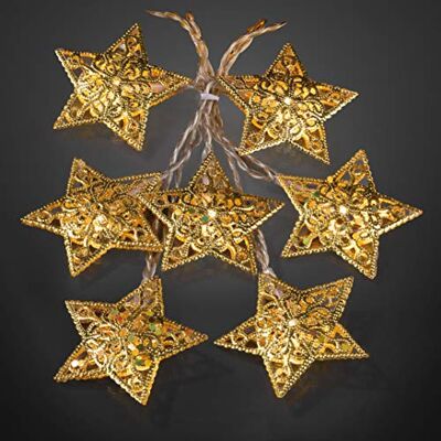 hellum LED Lichterkette Batterie Sterne (2xAA), 16 LED warmweiß innen Lichterkette innen klein mit goldenen Metallsternen, beleuchtet 1,50m, Kabel transparent für Weihnachten, Fenster 566161 hellum LED Lichterkette Batterie Sterne (2xAA), 16 LED warmweiß innen Lichterkette innen klein mit goldenen Metallsternen, beleuchtet 1,50m, Kabel transparent für Weihnachten, Fenster 566161