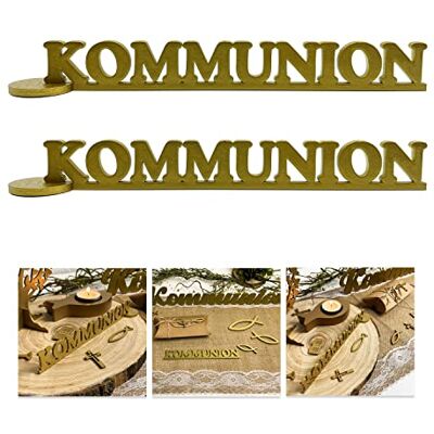 Unique ® 2er Set Schriftzug Kommunion aus Holz als Tischdeko für Kommunion Deko Junge Mädchen Verzierung Dekoration (Gold) Unique ® 2er Set Schriftzug Kommunion aus Holz als Tischdeko für Kommunion Deko Junge Mädchen Verzierung Dekoration (Gold)