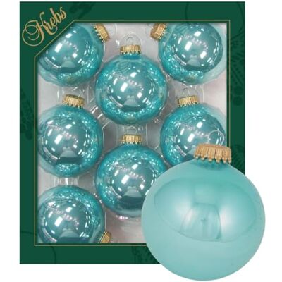 Krebs Glas Lauscha Weihnachtsdekoration/Christbaumschmuck aus Glas Unifarbende Kugeln Seerose Menge: 8 Stück Farbe: Aquamarin Größe: ca. 7 cm Krebs Glas Lauscha Weihnachtsdekoration/Christbaumschmuck aus Glas Unifarbende Kugeln Seerose Menge: 8 Stück Farbe: Aquamarin Größe: ca. 7 cm