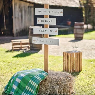 Ginger Ray Wegweiser aus Holz mit 4 weißen Schildern und Pfeilen, Dekoration für Hochzeit, Party Ginger Ray Wegweiser aus Holz mit 4 weißen Schildern und Pfeilen, Dekoration für Hochzeit, Party
