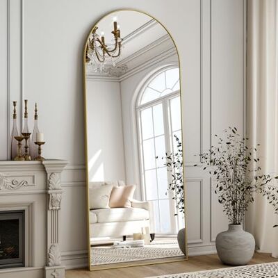 ZenoMirris Ganzkörperspiegel 150x40 cm, Bogenförmiger Standspiegel mit Aluminiumrahmen – Bodenspiegel und Wandspiegel zum Stehen, Anlehnen oder Hängen, für Schlafzimmer & Wohnzimmer, Gold ZenoMirris Ganzkörperspiegel 150x40 cm, Bogenförmiger Standspiegel mit Aluminiumrahmen – Bodenspiegel und Wandspiegel zum Stehen, Anlehnen oder Hängen, für Schlafzimmer & Wohnzimmer, Gold