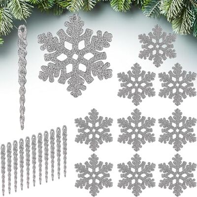 BRUBAKER Baumschmuck Eiszapfen und Schneeflocken Glitzer 22-TLG. Weihnachtsbaumschmuck Set zum Hängen Christbaumschmuck aus Kunststoff Weihnachtsdeko Anhänger Bruchsicher Silber BRUBAKER Baumschmuck Eiszapfen und Schneeflocken Glitzer 22-TLG. Weihnachtsbaumschmuck Set zum Hängen Christbaumschmuck aus Kunststoff Weihnachtsdeko Anhänger Bruchsicher Silber