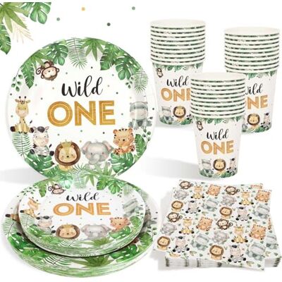 Heboland Wild One Geburtstag Deko Partygeschirr Set für 25 Gäste, Junge 1 Jahr Safari Dschungel Party wiederverwendbare Pappteller Becher Servietten für 1. Geburtstag Junge Mädchen Heboland Wild One Geburtstag Deko Partygeschirr Set für 25 Gäste, Junge 1 Jahr Safari Dschungel Party wiederverwendbare Pappteller Becher Servietten für 1. Geburtstag Junge Mädchen