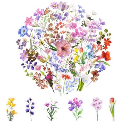 Ethernotes 150 Transparent Scrapbook Stickers, Wasserfeste Blumen Sticker PET Aufkleber Blumen, Selbstklebend, Bunt, Dekorative Scrapbook Zubehör Set für Fotoalbum(Samtschimmer) Ethernotes 150 Transparent Scrapbook Stickers, Wasserfeste Blumen Sticker PET Aufkleber Blumen, Selbstklebend, Bunt, Dekorative Scrapbook Zubehör Set für Fotoalbum(Samtschimmer)
