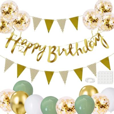 iWheat Geburtstag Dekoration Set, Grün Gold Geburtstagsdeko, Party Deko Geburtstag Set mit Happy Birthday Banner Dreiecksflaggen für Birthday Party Supplies iWheat Geburtstag Dekoration Set, Grün Gold Geburtstagsdeko, Party Deko Geburtstag Set mit Happy Birthday Banner Dreiecksflaggen für Birthday Party Supplies