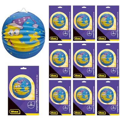 Idena 90285 Lampion Mond & Stern, 10 Stück, ca. Ø 26 cm, Blaue Papierlaternen mit Sternenhimmelmotiv, Kinder Laterne für Sankt Martin und Lichterfest, Blau Idena 90285 Lampion Mond & Stern, 10 Stück, ca. Ø 26 cm, Blaue Papierlaternen mit Sternenhimmelmotiv, Kinder Laterne für Sankt Martin und Lichterfest, Blau