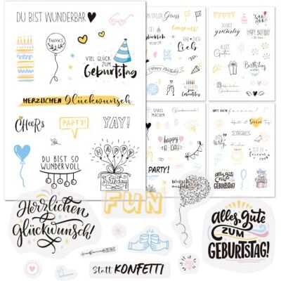 BIROYAL 9 Blätter Sticker Geburtstag Erwachsene Kinder, 130+ Transparent Aufkleber Happy birthday deko, Aufkleber Geburtstag für Fotoalbum Gästebuch Scrapbook Zubehör Geschenke, 12 x 17 cm BIROYAL 9 Blätter Sticker Geburtstag Erwachsene Kinder, 130+ Transparent Aufkleber Happy birthday deko, Aufkleber Geburtstag für Fotoalbum Gästebuch Scrapbook Zubehör Geschenke, 12 x 17 cm