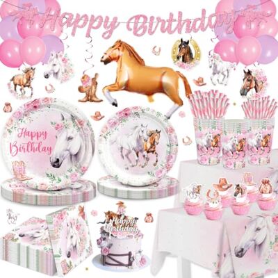 Heidaman Pferde Geburtstagsdeko – 100-teiliges Pferde Party Set mit Banner, Hängespiralen, Tellern, Servietten & Cake Topper – Komplettes Partygeschirr Set für Feiern Heidaman Pferde Geburtstagsdeko – 100-teiliges Pferde Party Set mit Banner, Hängespiralen, Tellern, Servietten & Cake Topper – Komplettes Partygeschirr Set für Feiern