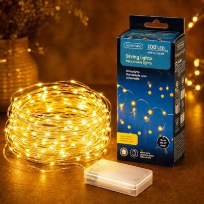 Lumineo LED Draht Lichterkette 4,95m Batterie 100 Micro-LEDs Klassisch Warm Lichterdraht mit Timer Silberdraht Lichtergirlande Micro Strang Lichter Beleuchtung DIY Tischdeko Raumdeko Weihnachten Lumineo LED Draht Lichterkette 4,95m Batterie 100 Micro-LEDs Klassisch Warm Lichterdraht mit Timer Silberdraht Lichtergirlande Micro Strang Lichter Beleuchtung DIY Tischdeko Raumdeko Weihnachten
