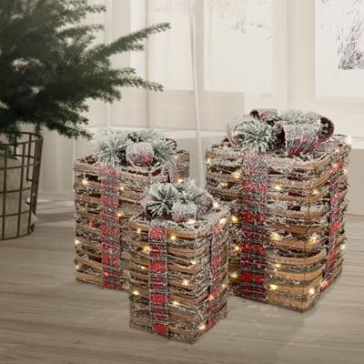 ECD GERMANY Dekoratives Geschenkset mit 3 LED-Boxen Weihnachten ECD GERMANY Dekoratives Geschenkset mit 3 LED-Boxen Weihnachten