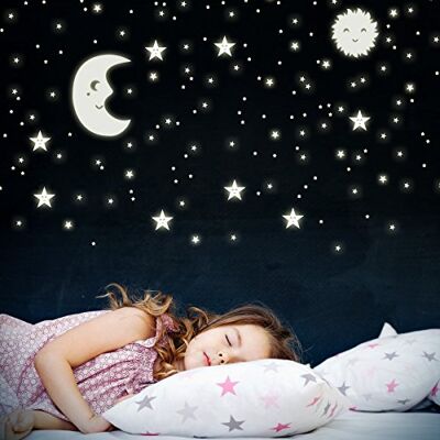 WANDKINGS Sonne, Mond und Sterne XL-Set, 114 Sticker für Sternenhimmel, extra starke Leuchtkraft, Wandsticker Leuchtaufkleber, Fluoreszierend und im Dunkeln leuchtend WANDKINGS Sonne, Mond und Sterne XL-Set, 114 Sticker für Sternenhimmel, extra starke Leuchtkraft, Wandsticker Leuchtaufkleber, Fluoreszierend und im Dunkeln leuchtend