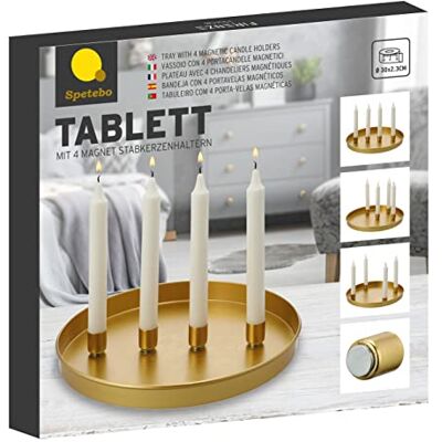Spetebo Metall Kerzen Tablett Ø 30 cm mit 4 magnetischen Kerzenhaltern für Stabkerzen Farbe: Gold Deko Tablett mit magnetischen Kerzenhaltern Tafelkerzen Halter Magnet Kerzen Leuchter Ständer Spetebo Metall Kerzen Tablett Ø 30 cm mit 4 magnetischen Kerzenhaltern für Stabkerzen Farbe: Gold Deko Tablett mit magnetischen Kerzenhaltern Tafelkerzen Halter Magnet Kerzen Leuchter Ständer