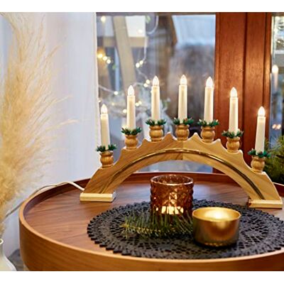 hellum Schwibbogen Weihnachten, 43x27cm, Lichterbogen Weihnachten mit Strom und Schalter, Schwibbogen mit 7 Filament Kerzen (+2 Ersatz), Fensterbeleuchtung für Innen, 873306 hellum Schwibbogen Weihnachten, 43x27cm, Lichterbogen Weihnachten mit Strom und Schalter, Schwibbogen mit 7 Filament Kerzen (+2 Ersatz), Fensterbeleuchtung für Innen, 873306
