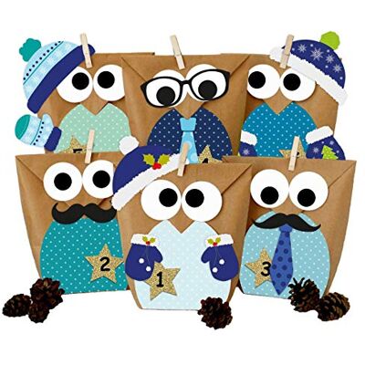 Papierdrachen Adventskalender 2026 DIY Papiertüten mit Eulen Blau 24 braune Papiertüten Inkl. Zahlenaufkleber, Klammern & Stanzteile weihnachtliche Dekoration für Kinder u. Erwachsene Papierdrachen Adventskalender 2026 DIY Papiertüten mit Eulen Blau 24 braune Papiertüten Inkl. Zahlenaufkleber, Klammern & Stanzteile weihnachtliche Dekoration für Kinder u. Erwachsene