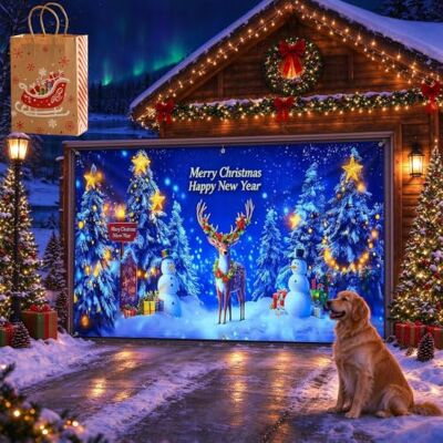 Jmwub Garagentor Banner Weihnachten für Außen, Santa mit Lieferwagen (90 * 180,1PC-F) Jmwub Garagentor Banner Weihnachten für Außen, Santa mit Lieferwagen (90 * 180,1PC-F)