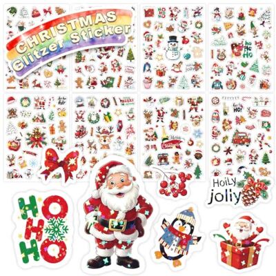 Gsraves Christmas Glitzer Sticker für Kinder, 8PCS Glitzereffekt Über 200 Motiv Wasserdicht Glitzersticker, Scrapbooking, Fotoalbum, Party-Deko für Erwachsene & Kinder Gsraves Christmas Glitzer Sticker für Kinder, 8PCS Glitzereffekt Über 200 Motiv Wasserdicht Glitzersticker, Scrapbooking, Fotoalbum, Party-Deko für Erwachsene & Kinder