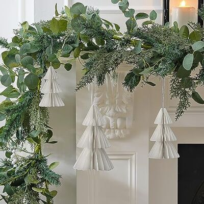 Ginger Ray Weiße Wabenbaum-Papier-Weihnachtsdekoration zum Aufhängen, 3 Stück Ginger Ray Weiße Wabenbaum-Papier-Weihnachtsdekoration zum Aufhängen, 3 Stück