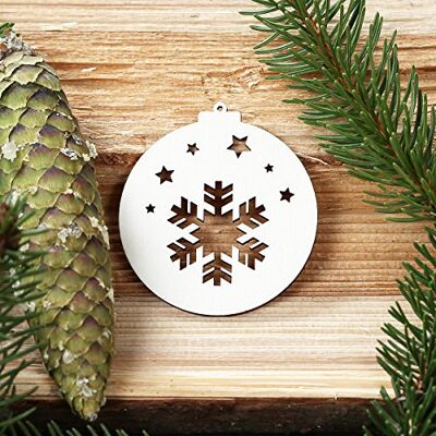 Bütic GmbH Baumkugeln mit Weihnachtsmotiven Baumschmuck, Baumbehang Deko aus Holz, Weihnachtsschmuck:Schneeflocke Bütic GmbH Baumkugeln mit Weihnachtsmotiven Baumschmuck, Baumbehang Deko aus Holz, Weihnachtsschmuck:Schneeflocke