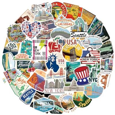 Kaderas USA Sticker 50 Stück, Amerika Urlaub Reise Aufkleber für Scrapbooks Journale Fotoalben Laptop Kaderas USA Sticker 50 Stück, Amerika Urlaub Reise Aufkleber für Scrapbooks Journale Fotoalben Laptop