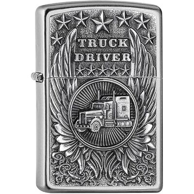Zippo Sturmfeuerzeug Trucker, Satin Chrome, Emblem Nachfüllbar Wiederverwendbar Windfestes Design Geschenkbox Made in USA Zippo Sturmfeuerzeug Trucker, Satin Chrome, Emblem Nachfüllbar Wiederverwendbar Windfestes Design Geschenkbox Made in USA